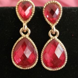 Red & gold drop earrings with post back